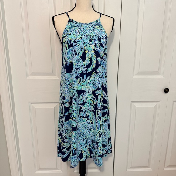 Lilly Pulitzer Pima Cotton Blue and Green Halter‎ Women’s Dress size Medium - Picture 2 of 16